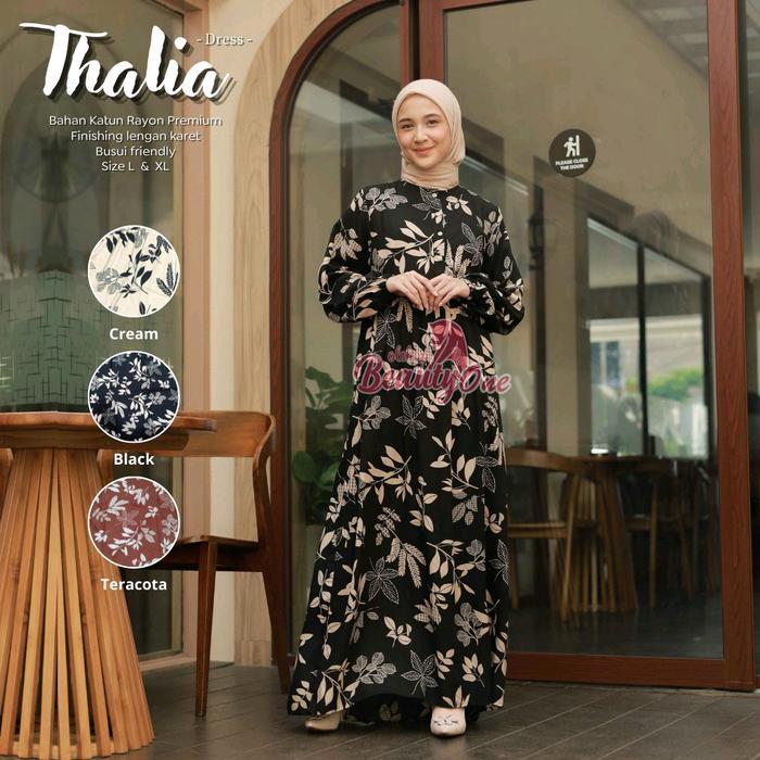 [Voucher] Gamis Rayon Motif - THALIA Dress - Gamis Dewasa Bahan Katun Rayon Premium - Bisa COD