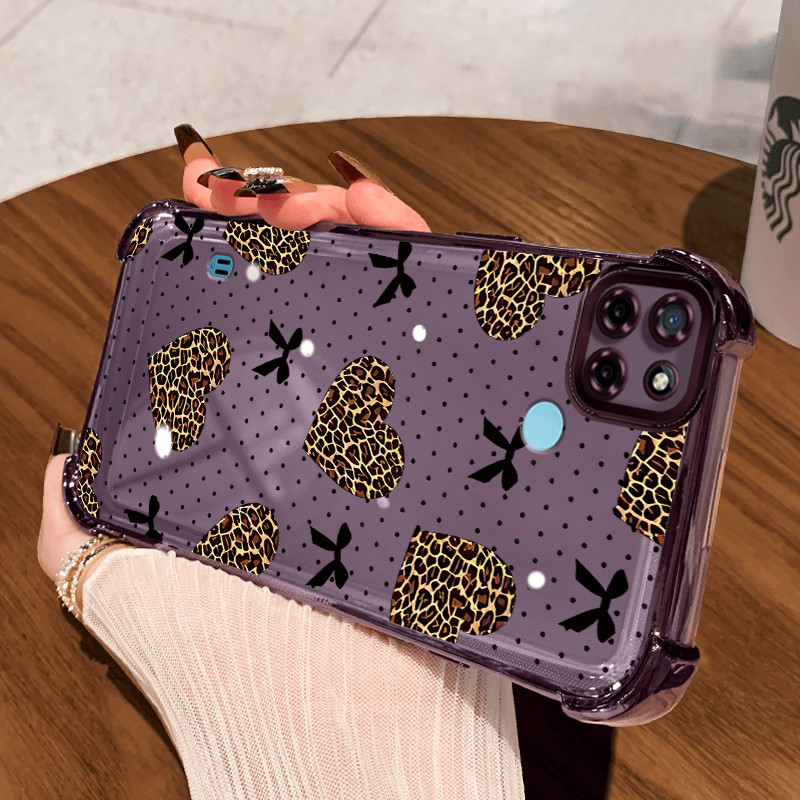 Casing Hp untuk Realme C21Y Realme C25Y C21 C15 Case Hati motif macan tutul Kasing Thick Side Cesing