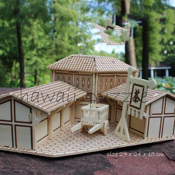 Puzzle 3D Diy Bahan Kayu Model Rumah Cina Mainan Puzzle Edukasi Anak