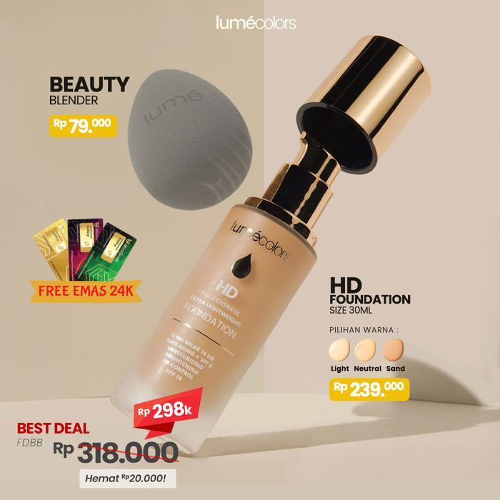 Lumecolors Paket Hemat Bundling Foundation Beauty Blender
