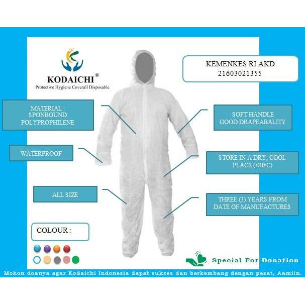 News Hazmat Coverall Kodaichi APD Medis Polyprophilene Kodaichi 45 gsm