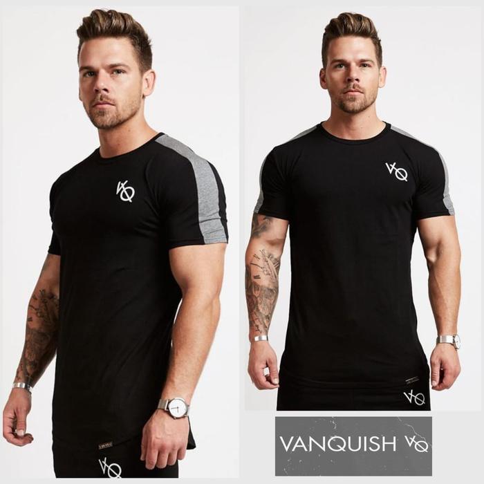 6don- Kaos Vq Stripe / Baju Vanquish Gym Fitnes Pria Shoulder List Casual