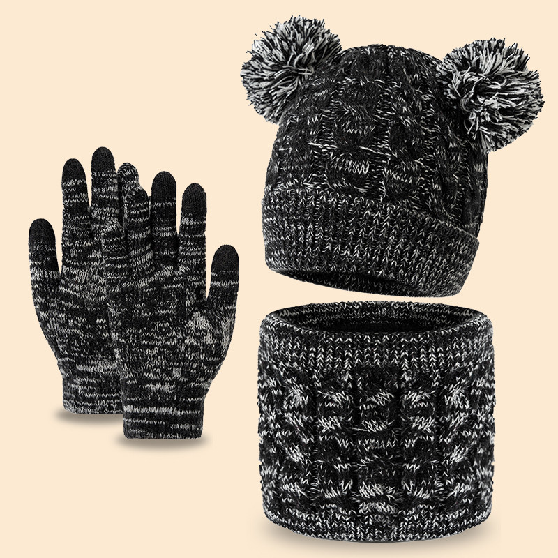 3Pc3-14Y Children'S Woolen Cap, Scarf, Glove Set For Winter Children'S Warm Knitted Cap