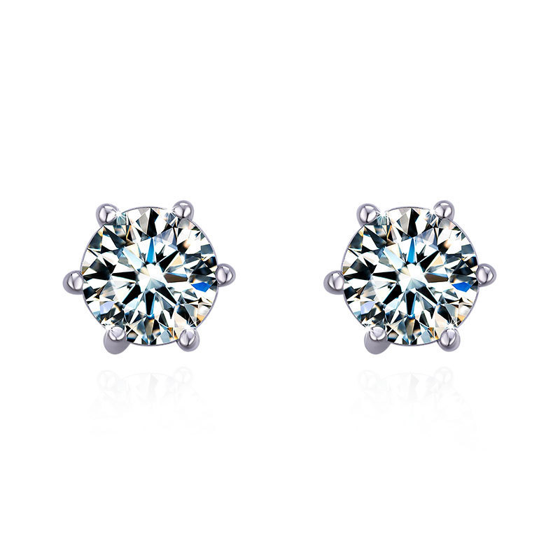 Six-Prong Stud Earrings Women's PT950 Platinum 2Ct Moissanite -6-prong secure setting, 2ct shining,