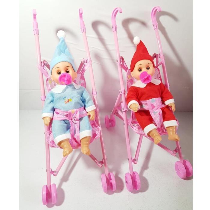 Mainan Baby Stroller + Boneka Bayi Botak Kode 1127