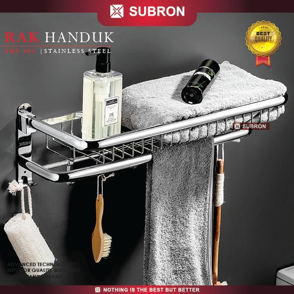 SUBRON SUS 304 Rak Dinding Kamar Mandi 4 Kait Tempat Penyimpanan Handuk Baju Multifungsi Stainless