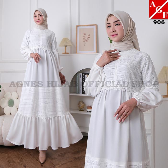 TERMURAH Agnes Hijab - Khalisa Dress Gamis Putih Baju Muslim Wanita Dewasa Remaja Model Baru Elegan