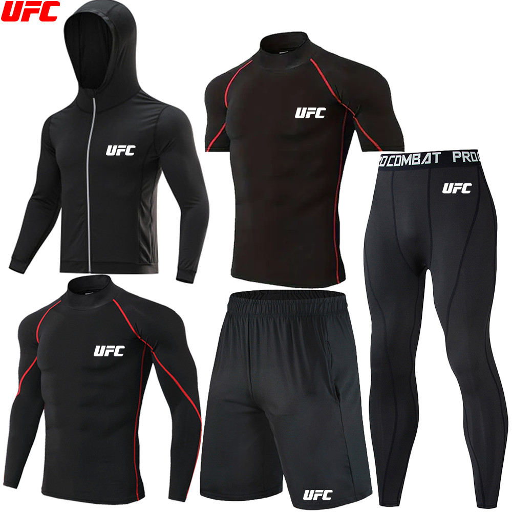 UFC Sports 5/Pieces Men's Combination Sportswear High Collar Set Zipper Jacket Running Fitness Short