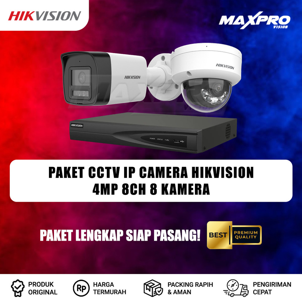 PAKET CCTV IP CAMERA HIKVISION 4MP 8 CHANNEL 8 KAMERA