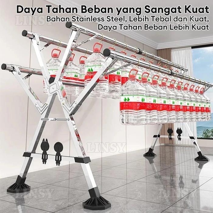 nnwk- Jemuran Baju Lipat 5 Tiang Dengan Roda Jemuran Baju Lipat Stainless Steel Jemuran