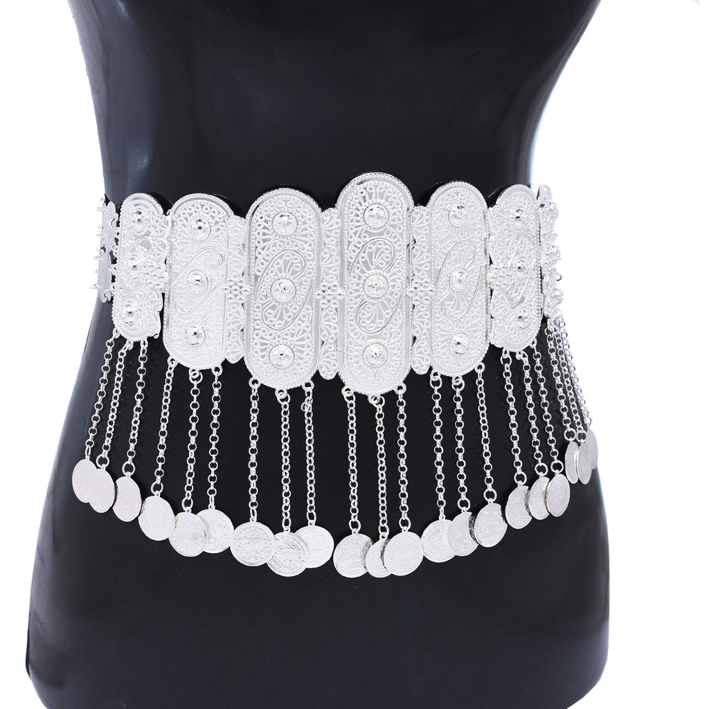 Silver Plated Golden Double Row Coin Pendant Waist Belly Chains New Trendy Kurdish Ethnic Party