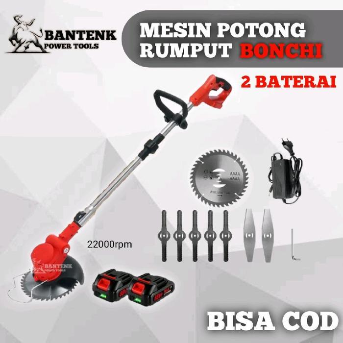 Mesin Potong Rumput Bonchi 24V 2 Baterai Lengkap Mesin Pangkas Rumput