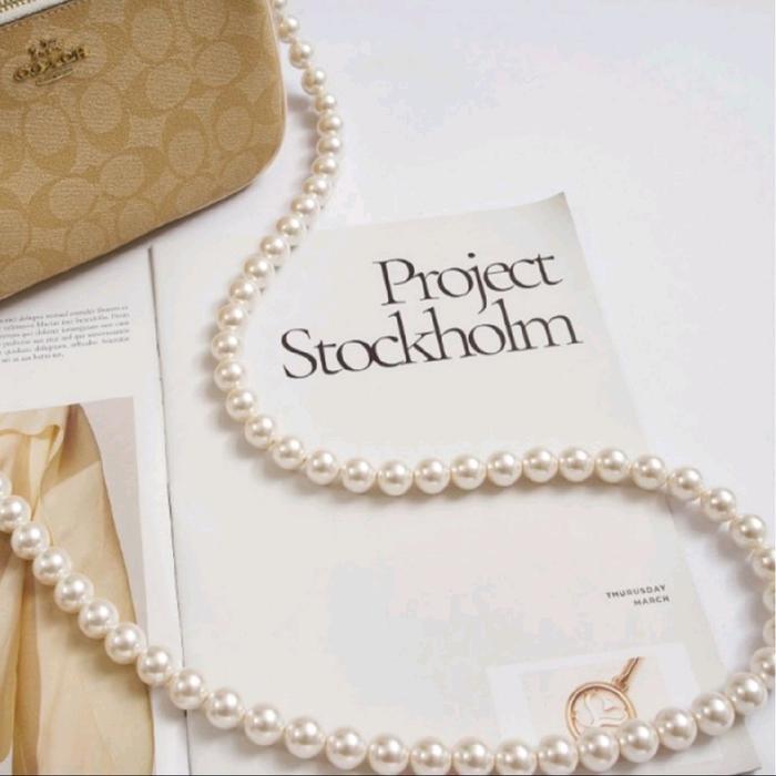 SALE (0028) Tali Gantungan Hp/Tas Manik Manik Mutiara Putih Kekinian Bisa di selempang Universal