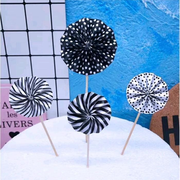 4pcs Topper Kipas Bulat, hiasan kue kipas bulat, background kue kipas