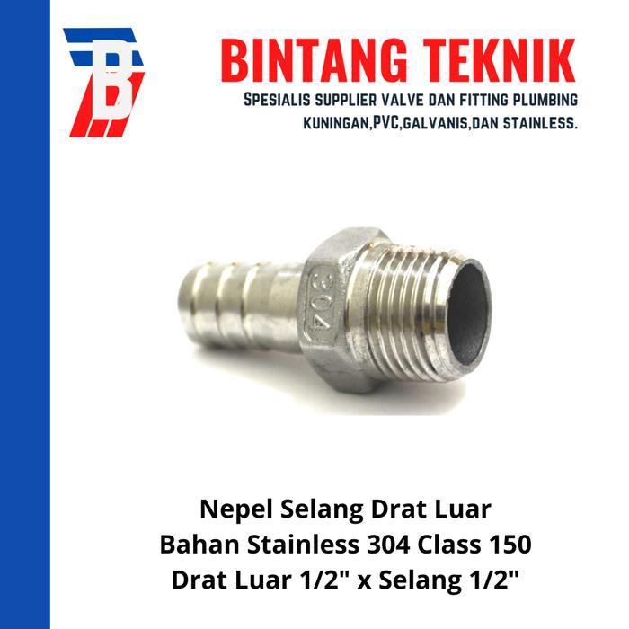 b3j1l8- Nepel Selang Stainless (Sus) 304 Drat Luar 1/2" X Selang 1/2"