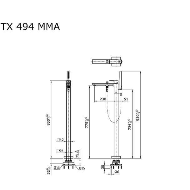Kran Bathtub Floor Standing Toto Tx494Mma & Shower Set / Kran Bathtub Toto
