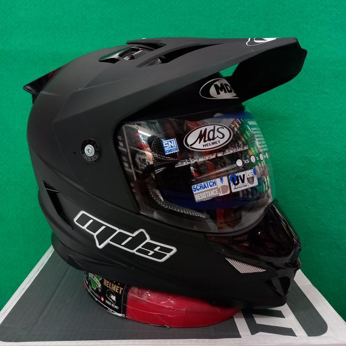 Mds Helm Supermoto/Superpro Solid Black Matt Doff Double Visor