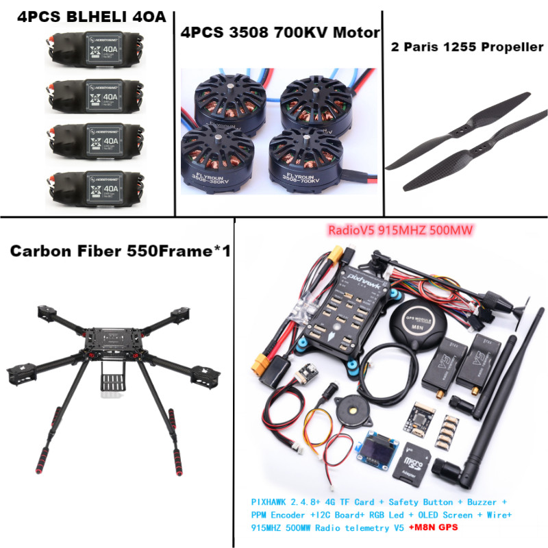F550 Hexa Frame Pixhawk2.4.8 M8N Flight Control Carbon Ardupilot Radio Telemetry Quadcopter Blheli
