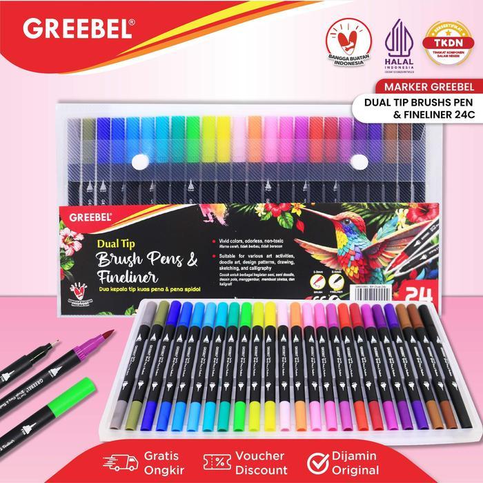 GREEBEL Dual Tip Brush Pen Color / 36 Warna / Pena Kuas Warna / Spidol Set Marker Drawing Pen