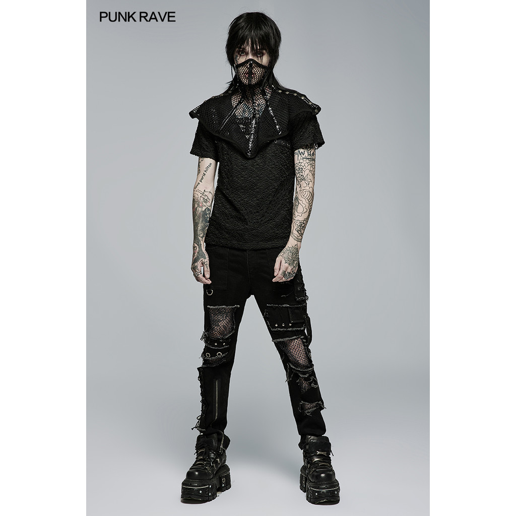 - Punk Rave Men'S Punk Rock Broken Hole Net Black Long Trousers