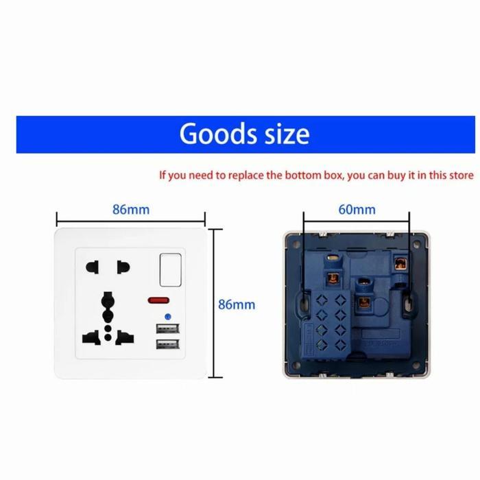 STOP 2 USB COLOKAN LISTRIK TEMBOK DINDING 3 LUBANG GEPENG BULAT