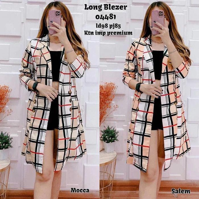 LONG BLAZER WANITA MOTIF KOTAK PREMIUM FREE BROSS BESTSELLER / BLAZER WANITA VIRAL
