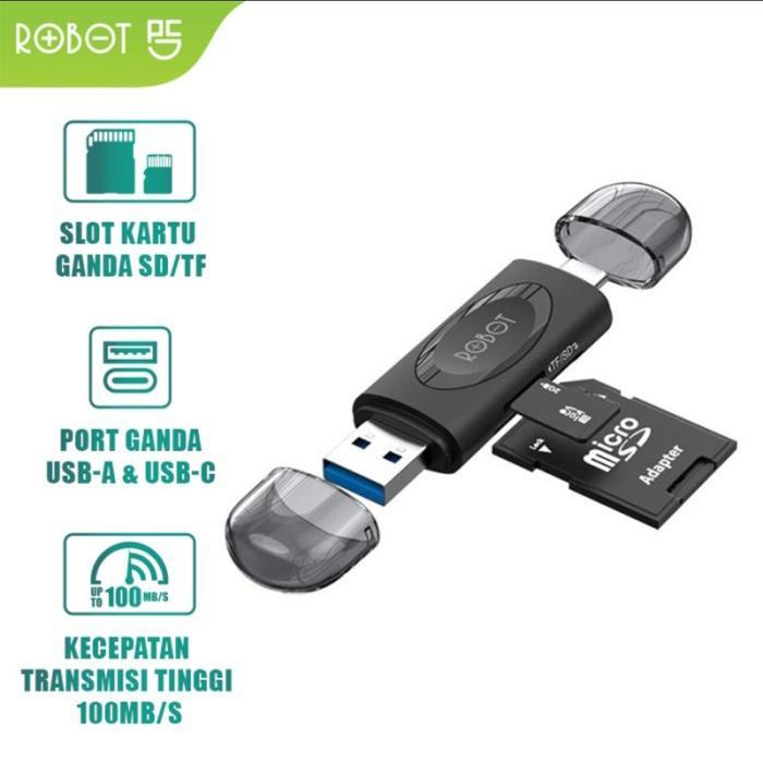 ROBOT CR302 / CR202 CARD READER OTG TYPE C - ROBOT CARD READER 2 IN 1