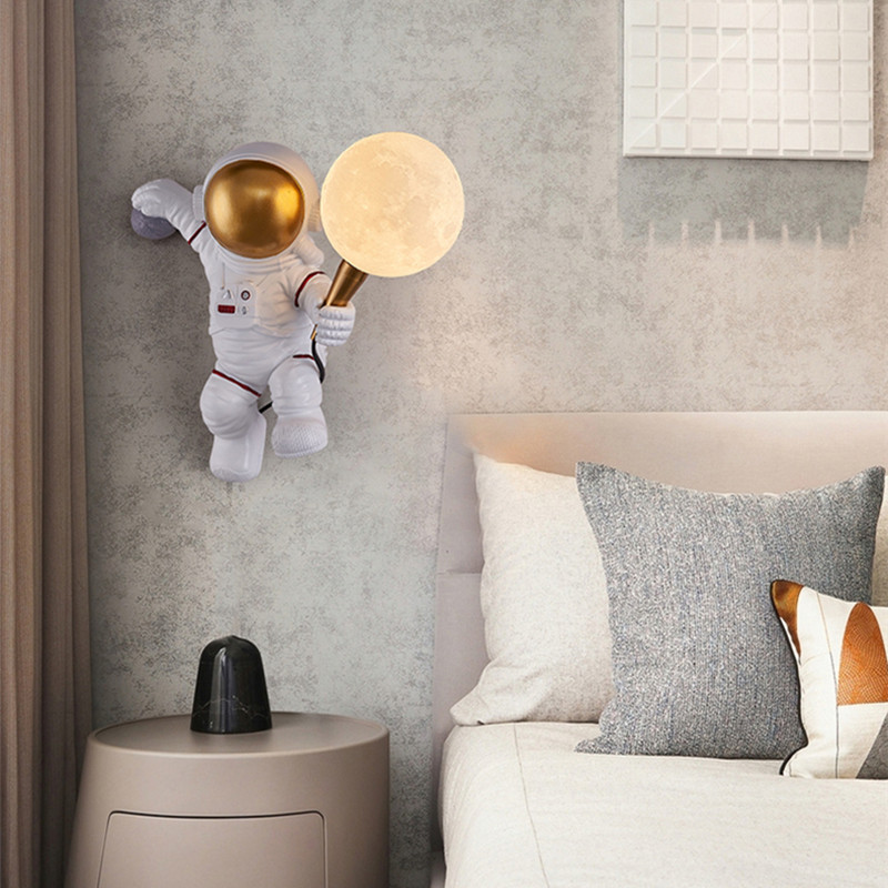 Nordic Led Personality Astronaut Moon Children'S Room Wall Lamp