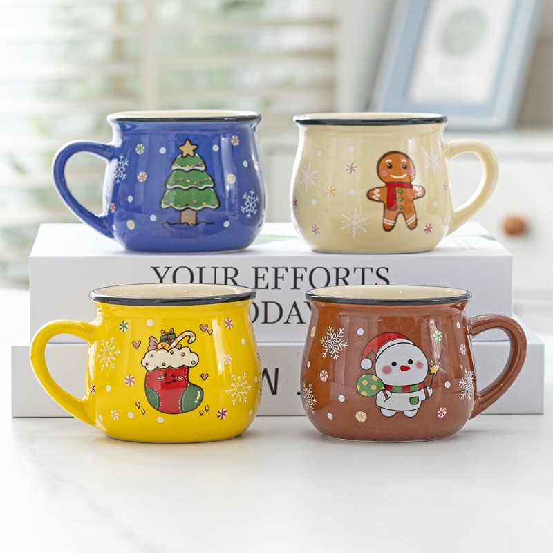 Ceramic Christmas Mug Cartoon Snowman Christmas Tree Mousse Cup Coffee Cup Home Baking Dessert