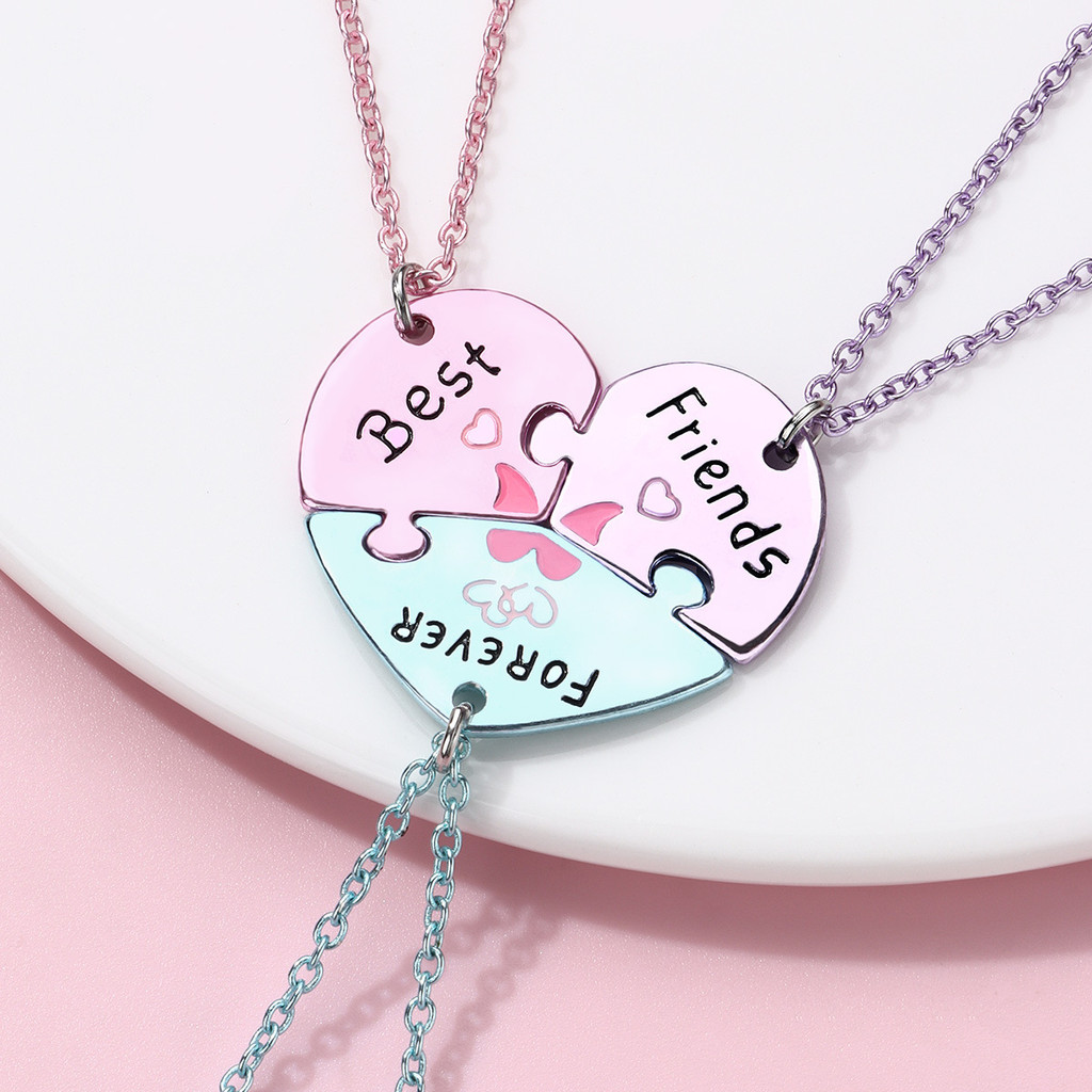3Pcs Popular Fashion Heart-Shaped Necklace Sweet And Cute Pendant Bff Best Friend Jewelry