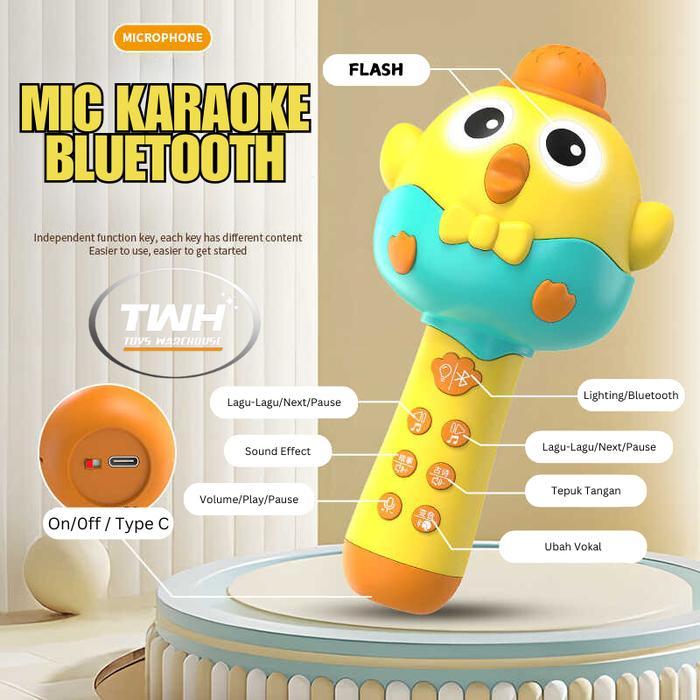 MIC KARAOKE ANAK BLUETOOTH CANGGIH MODEL TERBARU CHICKEN VERSION BISA KONEK BLUETOOH & GANTI SOUND