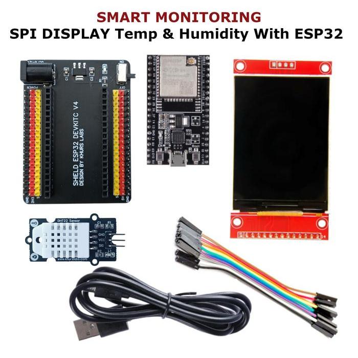 Readyyy Spi Tft Display Suhu Dan Kelembaban Dht22 Dengan Esp32 Devkitc V4 Paket Belajar Trainer Kit