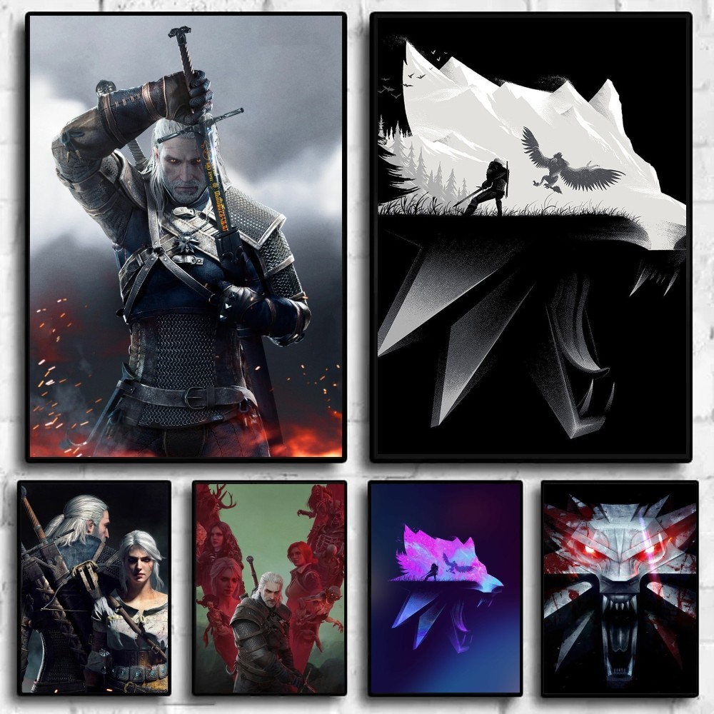 Cool Game The W-Witcher Poster Sticky Wall Art Printing Waterproof Home Living Bed Room Garage Bar