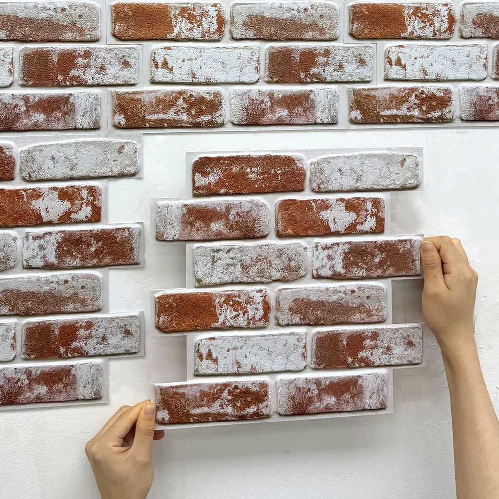 10pcs 3D Brick Wall Stickers Self-adhesive Faux Brick Wall Panels, Matt, Waterproof, 30 x 30cm,