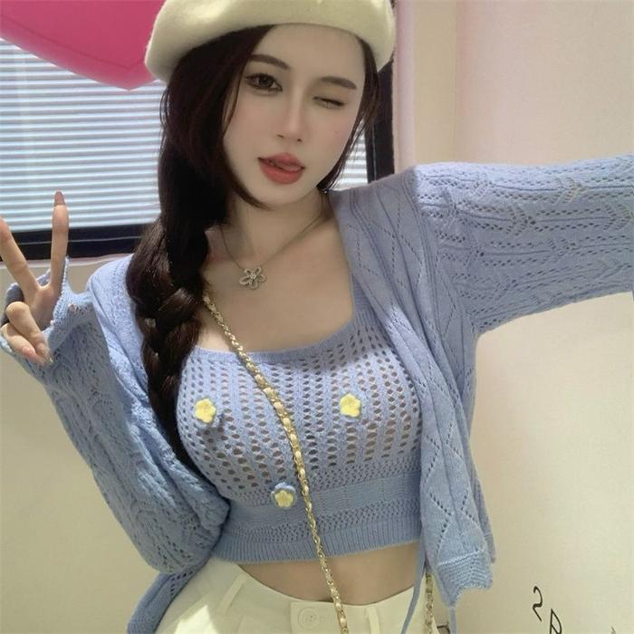 Lunia - Alora One Set Knitted Tank Top Dan Cardigan Atasan One Set Bahan Rajut Impor