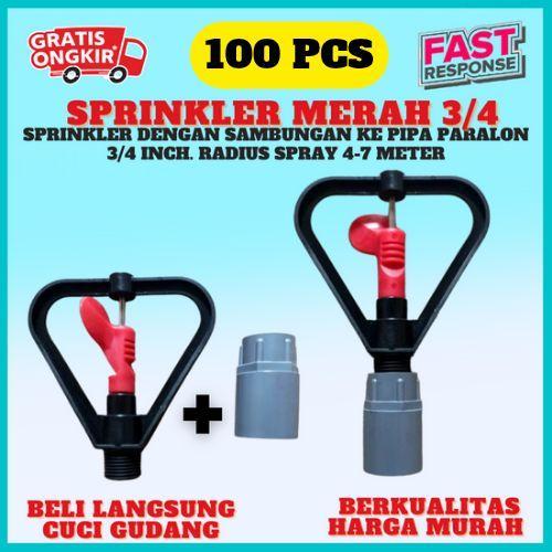 Paket 100Pcs Sprinkler Pertanian Merah Hitam Ukuran 3/4 Radius Penyiraman 7 Meter untuk irigasi