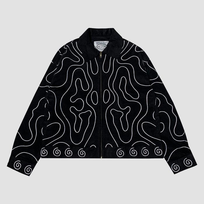 EVILSPIRIT JACKET CORDUROY - OPALINA BLACK UNISEX Zipper Pria Jaket Tebal Cowok Casual Panjang