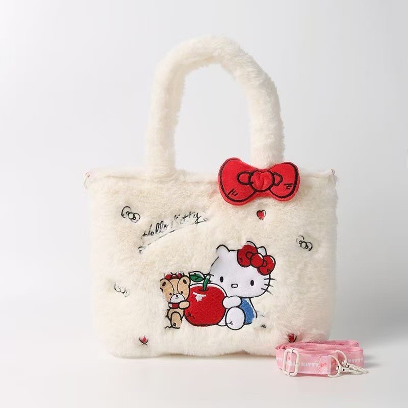 New Winter Collection Sanrio Hello Kitty Plush Shoulder Bag Kawaii Cartoon Kuromi Soft Handbag
