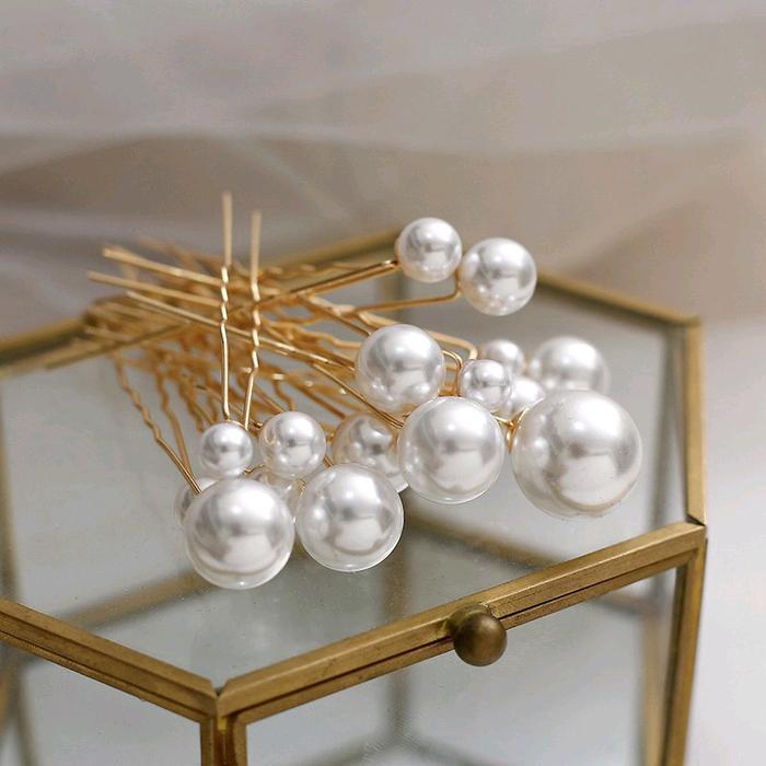 Bride Hair Pins - 18 Pcs Jepit Rambut/ Tusuk Konde Aksen Mutiara Bentuk Untuk Clip Perak