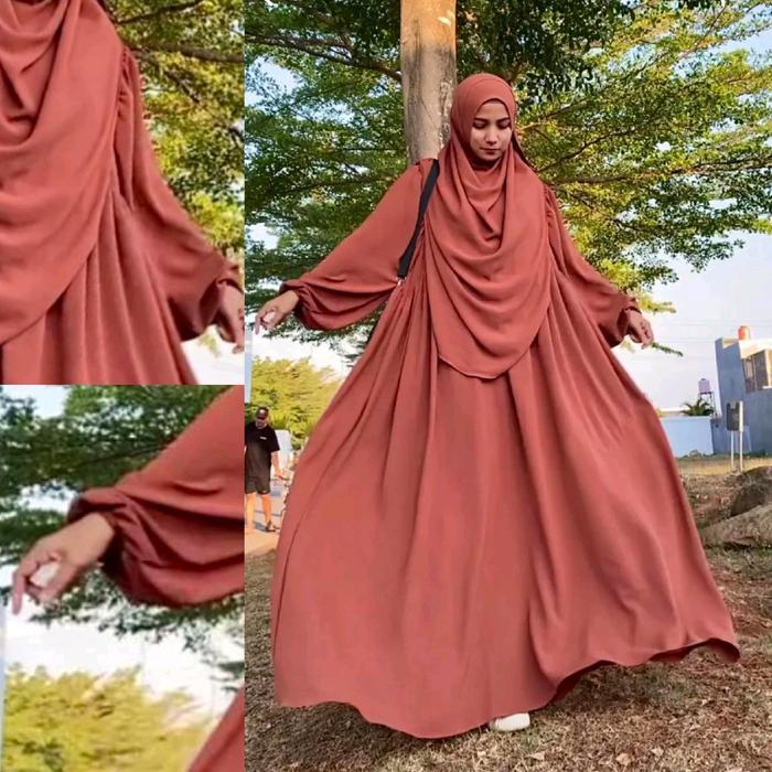 MUSLIFIX- Rh Gamis Luna Syar'I Set Hijab Oval / Gamis Wanita Bahan Crinkle Muslim Panjang