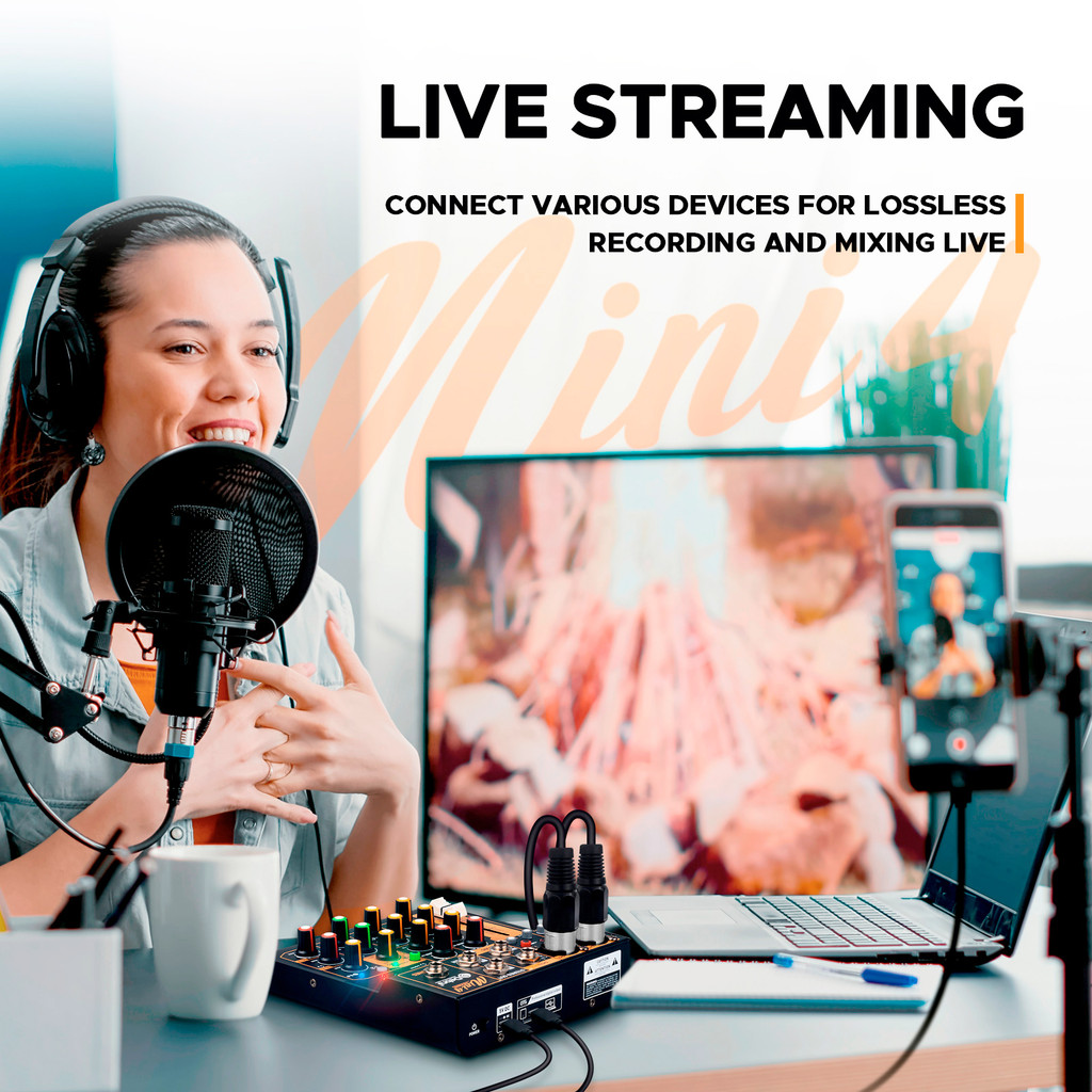 Debra Metal Mini4 Audio Mixer Interface Dj Console Bluetooth 5.0 Otg