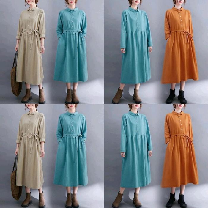 [Voucher] Seysha Midi Dres Rayon Crinkle Katun Santai Polos Nyaman Adem Ootd Cod