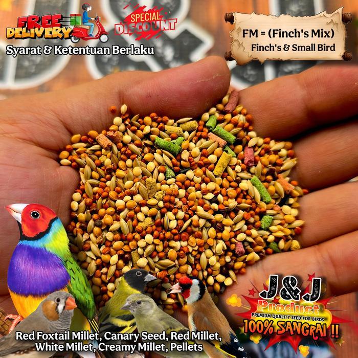J&J Finch Mix (FM) (5KG) Pakan Burung Emprit, Gold Amadine, Finch