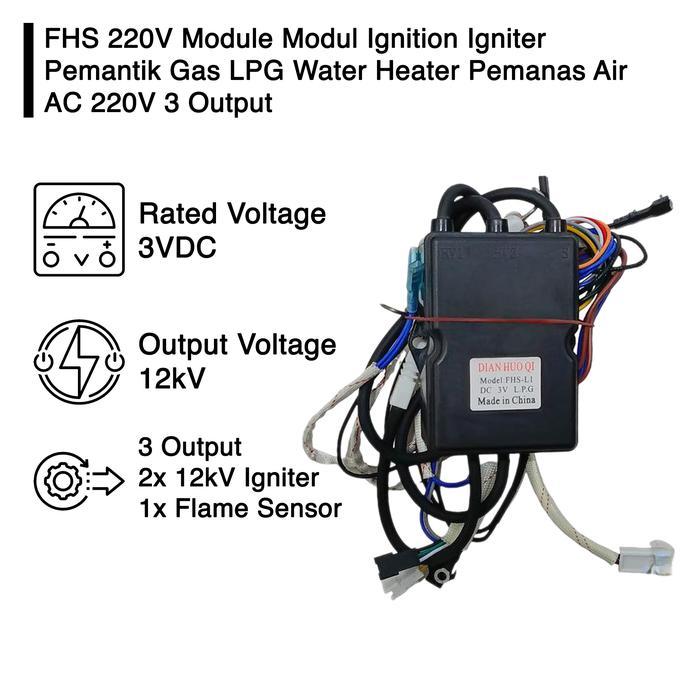 Terlaris FHS 220V Module Modul Ignition Igniter Pemantik Gas LPG Water Heater Pemanas Air AC 220V 3