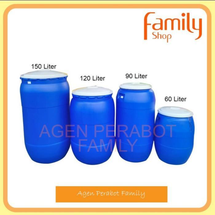 Tong Air / Gentong Air / Tempat Sampah + Tutup Green Leaf 150 Liter Biru Plastik Putih