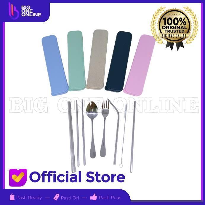 Promo Alat Makan Set Korea Stainless Steel, Sedotan, Sumpit, Sendok, Garpu Original