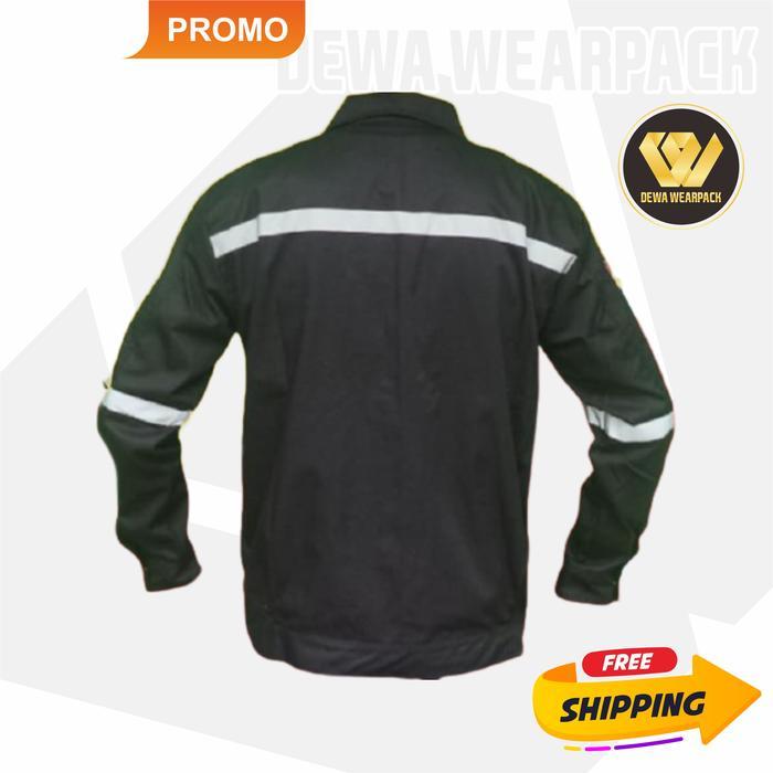 Baju Wearpack Safety Pria Kemeja Atasan Baju Proyek Warna Hitam Polos Bordir Panjang
