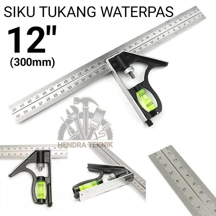 SIKU TUKANG WATERPAS 12" KOMBINASI 12 INCI INCI IN UKUR SUDUT 30 METERAN SUDUT MISTAR TIMBANG