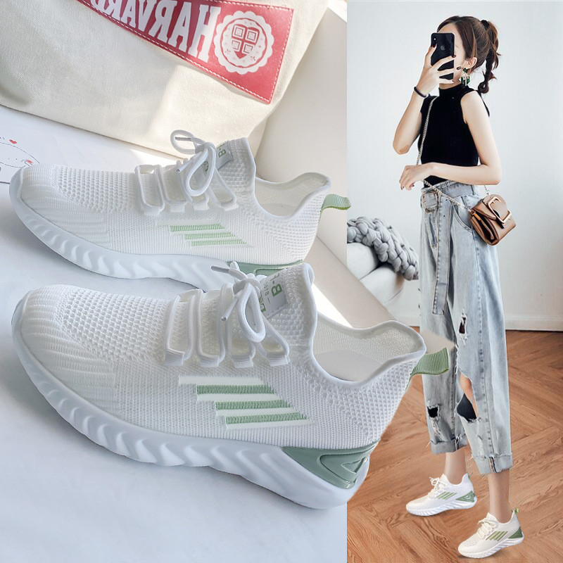 Sepatu Wanita Sepatu Olahraga Ringan Sol Lembut Tinggi Dalam Jaring Nyaman Warna Putih Ukuran 34-39 