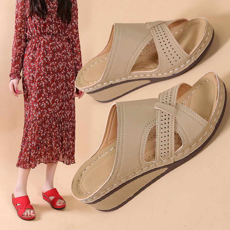 2024 Women Summer Wedge Sandals Premium Orthopedic Open Toe Sandals Vintage Anti-slip Leather Casual